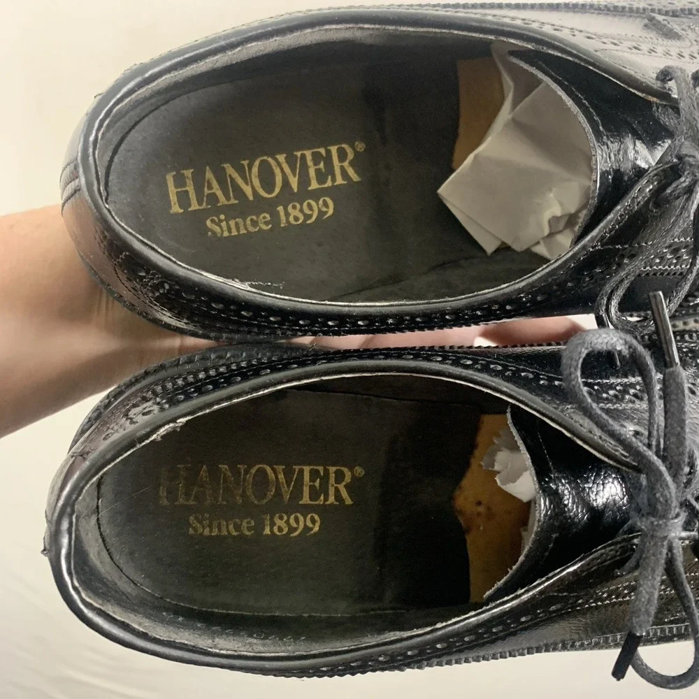 VTG Hanover Mens Longwing Wingtip Brogue Derby Oxford Dress Shoes Size 8.5 Black